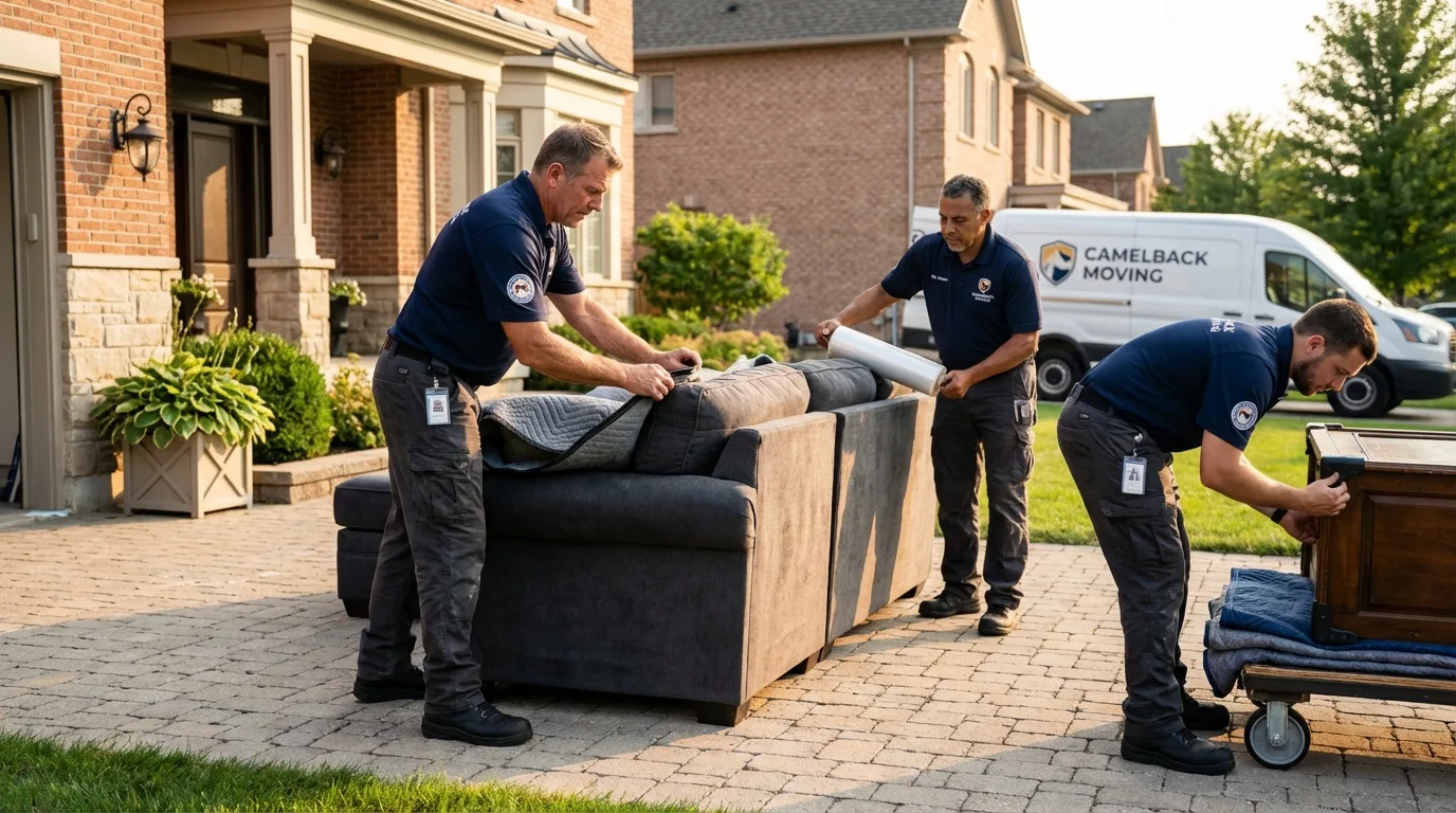 Large estate moving crew wrapping furniture in Parshall, ND